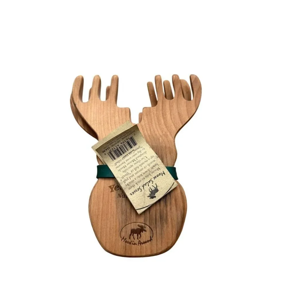 Mangy Moose Yellowstone Wooden Moose Salad Server Set Brown